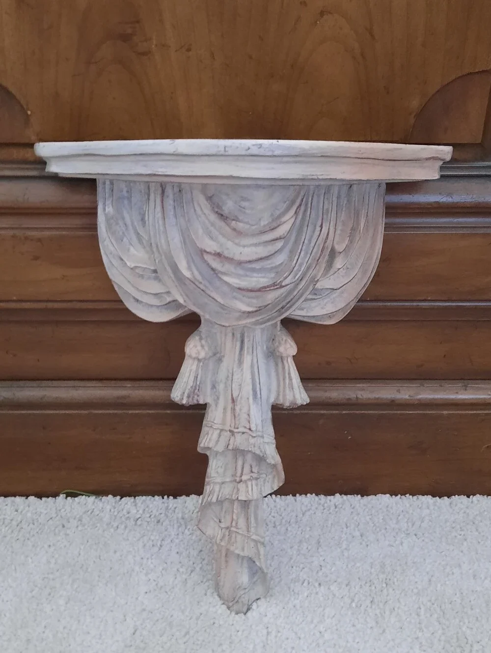 Decorative Resin Draped Fabric Wall Sconce Shelf in Distressed White